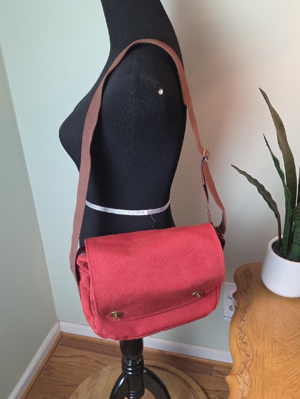 Vintage 80s Lands End Square Rigger Red Canvas Crossbody Bag